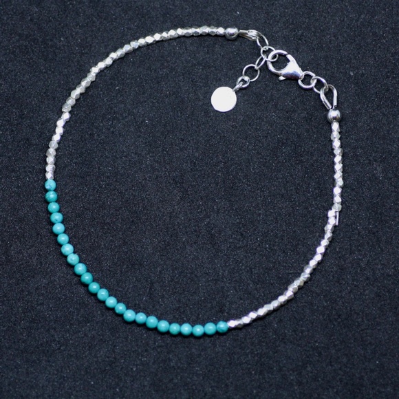 Natural Teal Turquoise Bracelet Sterling Silver , December Birthstone - Picture 6 of 6